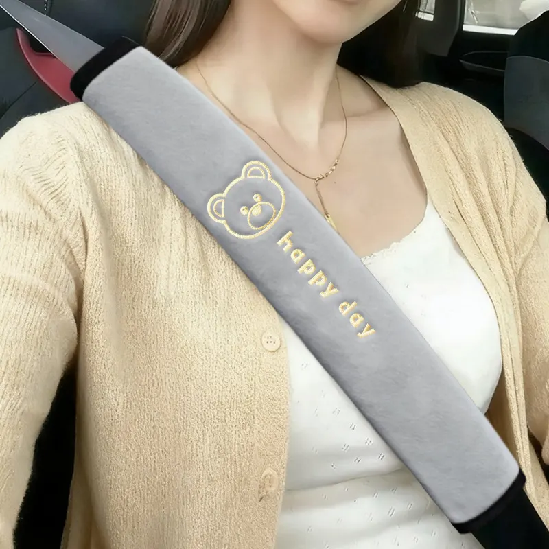 Wholesale Car Seat Belt Shoulder Pad Cover with Short Plush Embroidery Solid Color Car Interior Decoration for Long-Haul Trucks and Extended Driving