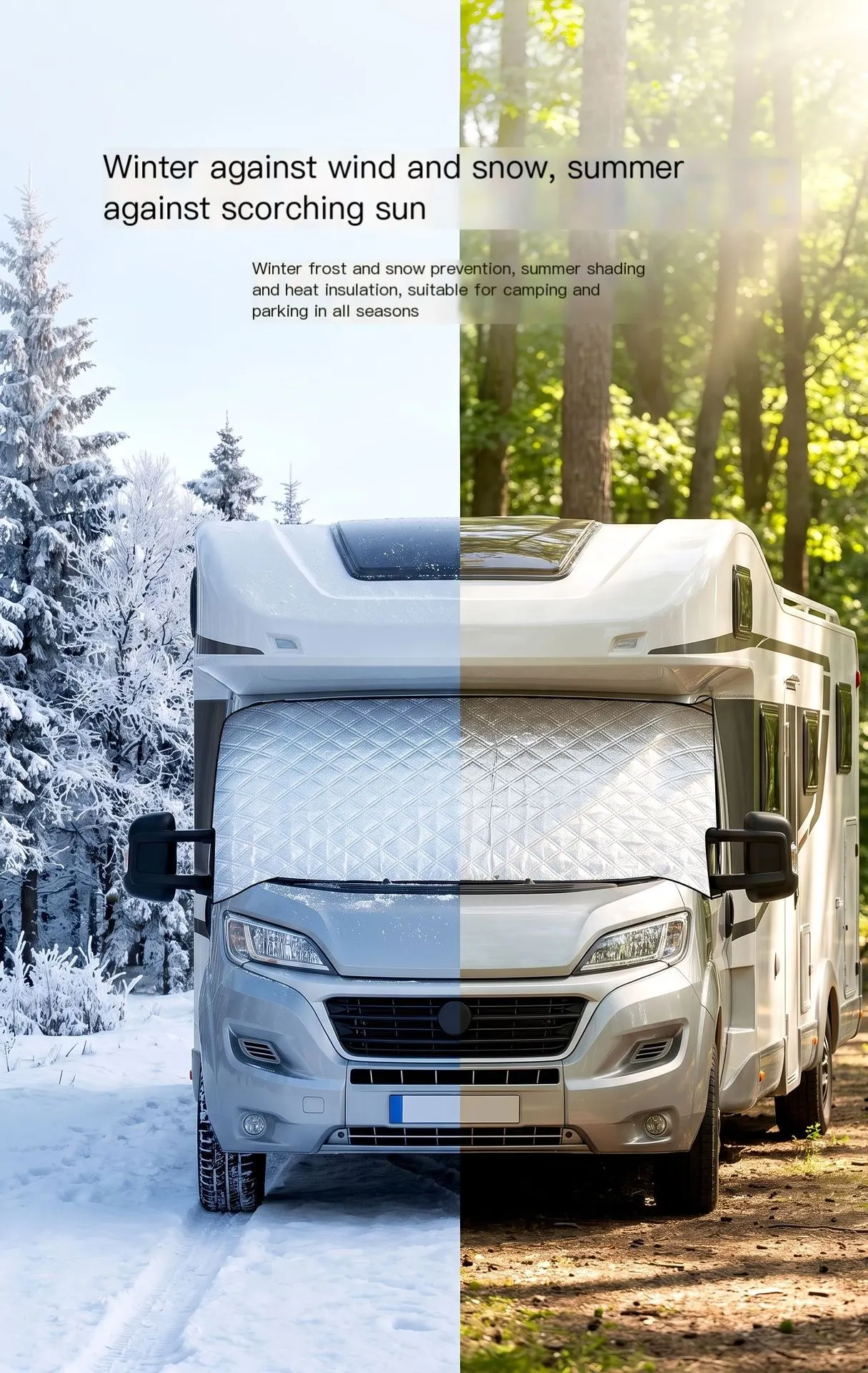 Funda de neu per a autocaravanes i vehicles, protector solar per al parabrisa davanter, coberta anti-calor, para-sol per al parabrisa, funda per a vehicle, apta per a totes les estacions.-4