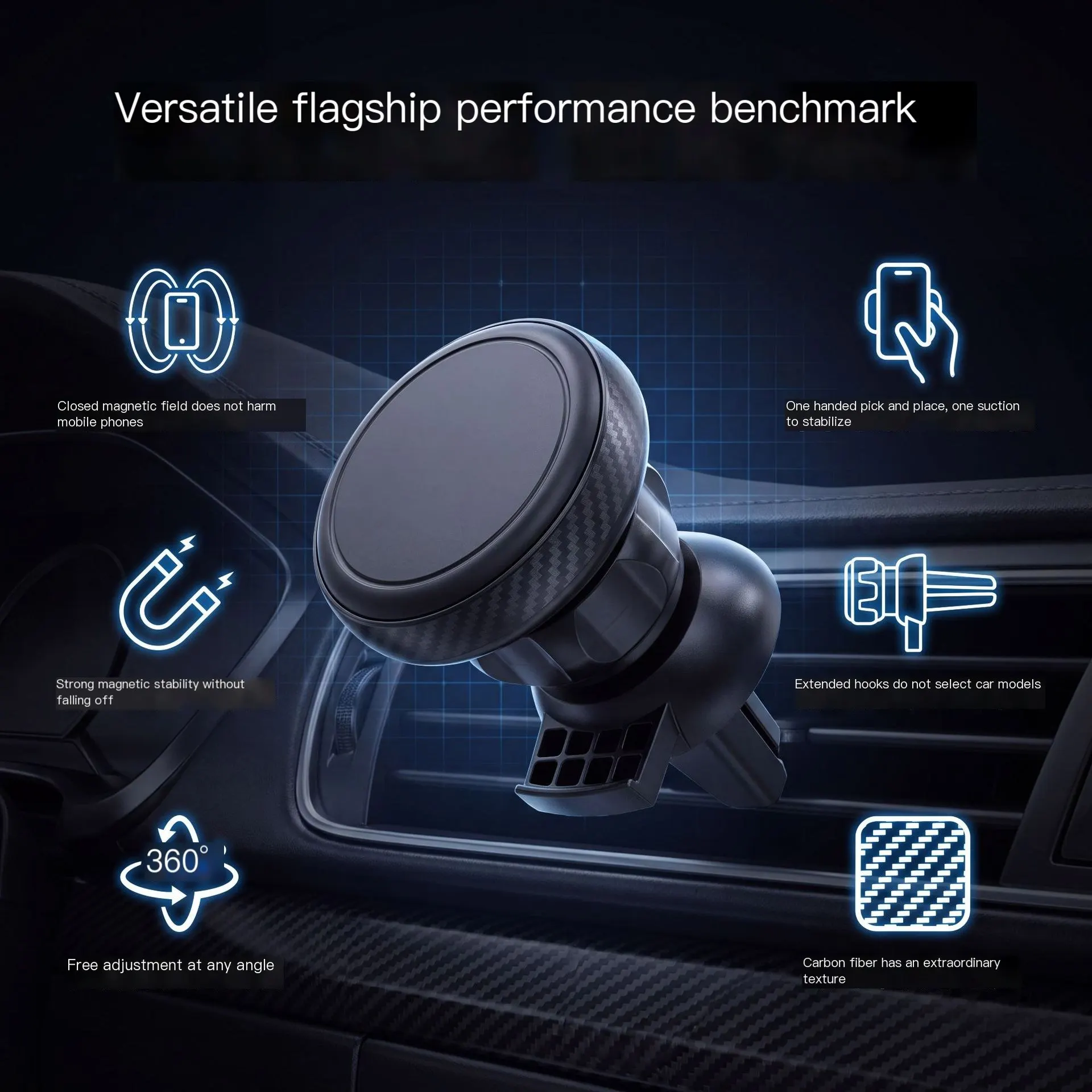 Support de téléphone magnétique pour voiture, support multifonction à rotation 360° pour bouche d'aération, support de navigation pour téléphone à aimant puissant.-7
