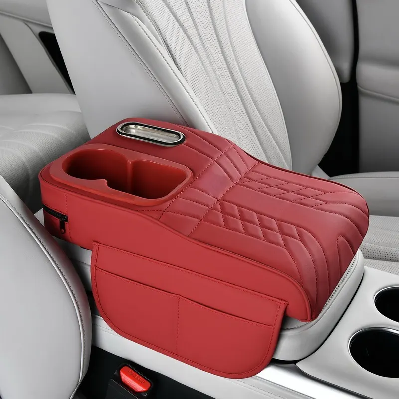 Funda de consola central para automóvil, organizador universal, caja de pañuelos para vehículo, soporte para vasos, elevador multifuncional 4 en 1.-14