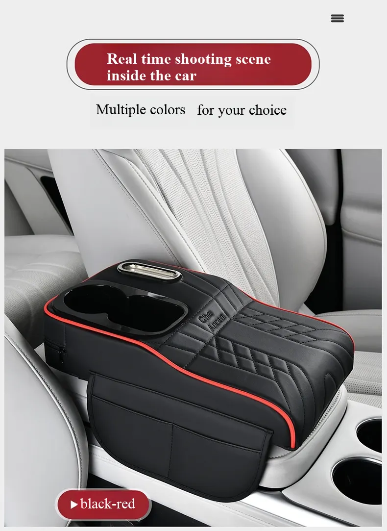 Elevación de apoyabrazos de cuero con patrón Napa de nivel de automóvil de lujo | Extensión de consola central integrada con portavasos multifuncional y almacenamiento-17