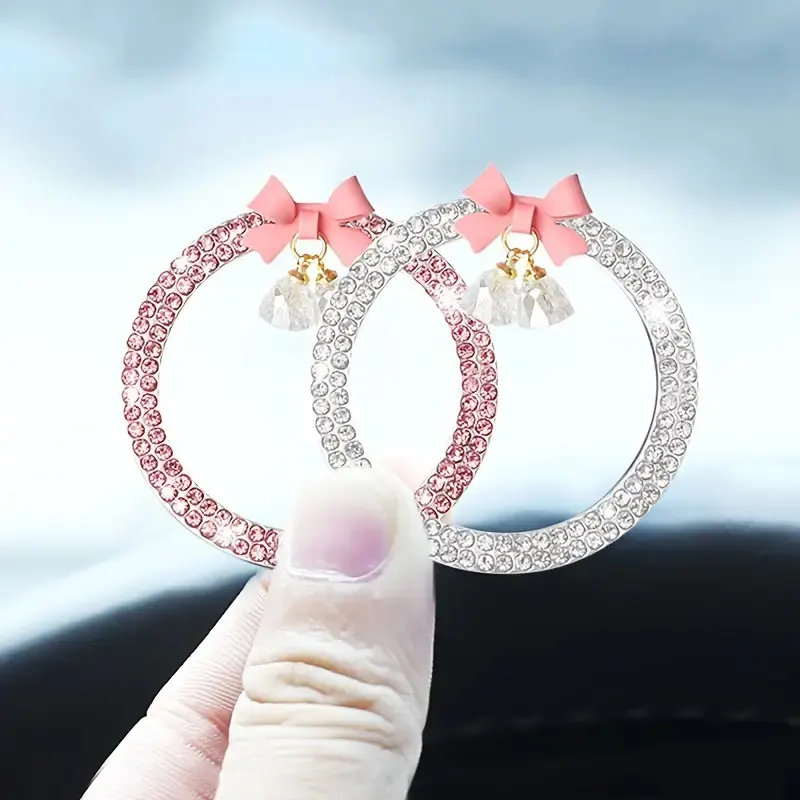 Anneau de démarrage automatique pour voiture, décoration intérieure tendance avec nœud papillon en cristal et cloche pendentif, cercle d'allumage pour femme-4