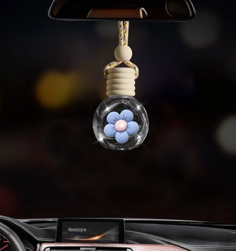 Porte-bonheur parfumé pour voiture en forme de fleur, flacon vide rechargeable pour diffuseur d'arômes, décoration suspendue pour voiture, accessoire de pendentif.-8