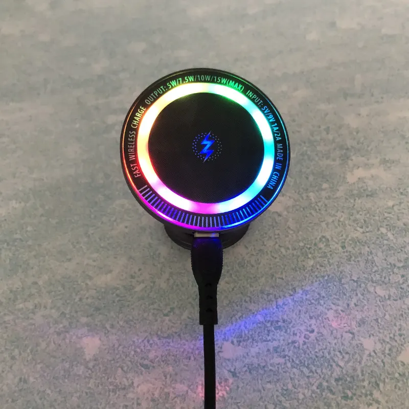 Carregador sense fil magnètic circular lluminós per a cotxe, 15W, suport per a telèfon intel·ligent de càrrega ràpida, compatible amb Apple i Android.-12