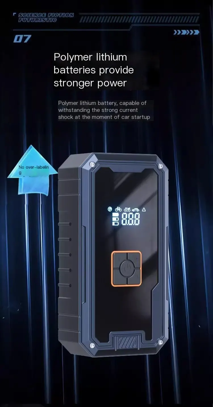 Power bank de démarrage d'urgence pour voiture avec affichage numérique, compatible avec le démarrage de la batterie, gonfleur de pneus, pompe à air et chargeur portable.-13