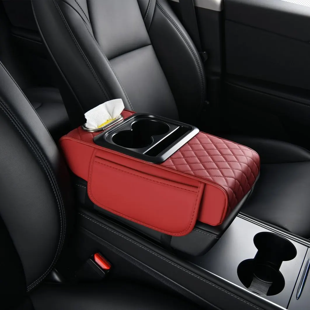 Funda de consola central para automóvil, organizador universal, caja de pañuelos para vehículo, soporte para vasos, elevador multifuncional 4 en 1.