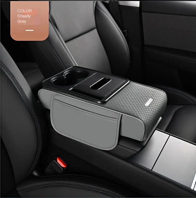 Suport de braț auto transversal, versiune nouă, pernă de înălțare pentru consola centrală, husă multifuncțională pentru mașină, cutie de depozitare pentru șervețele, din piele-27