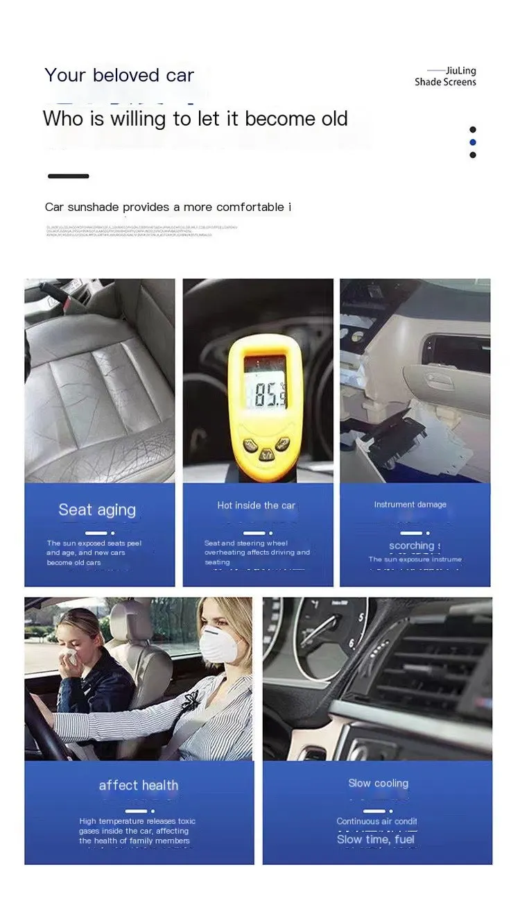 Parapluie pare-soleil pour voiture, isolation thermique et protection solaire pour pare-brise avant, tissu de protection solaire pliable pour voiture, rideau de protection solaire extensible-5