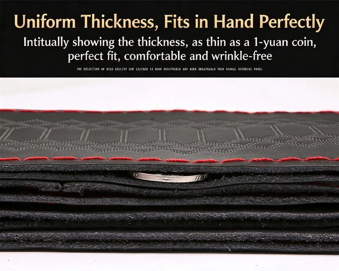 Funda de volant de cuir genuí de 38 cm cosida a mà antilliscant-7