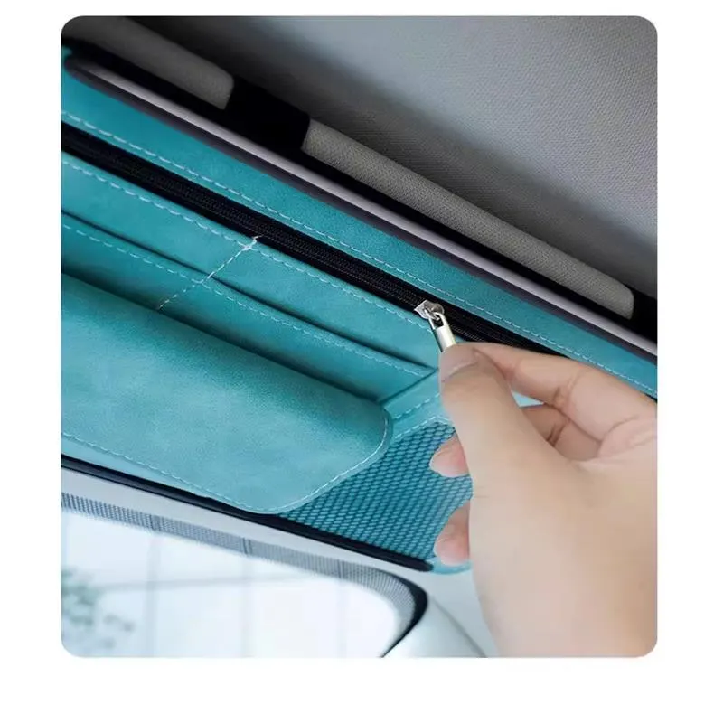 Suport de depozitare pentru parasolar auto, multi-functional, pentru ochelari, carduri, permis de conducere și documente, husă de organizare pentru interiorul mașinii.-9