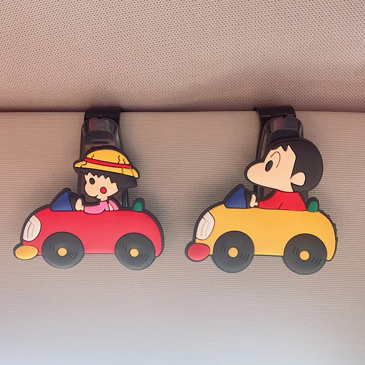 Porte-lunettes de voiture multifonctionnel pour pare-soleil, organisateur de lunettes de soleil, pince à lunettes de voiture, mignon et cartoon, pour lunettes de soleil et montures.