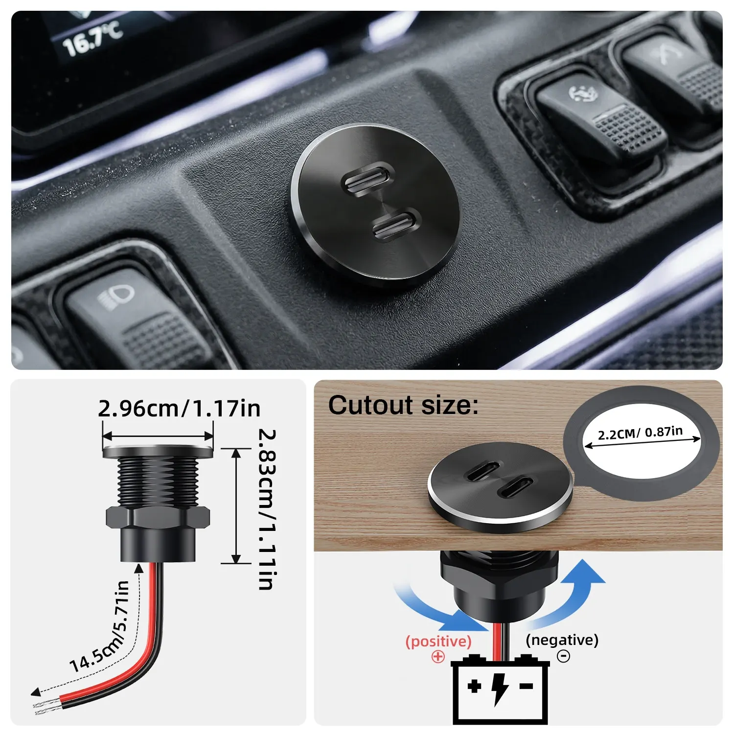 30W Dual Port QC3.0 Schnellladegerät für Auto Aluminiumlegierung USB Typ C Adapter