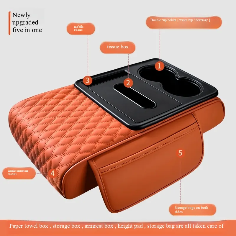 Elevación multifuncional 5 en 1 para consola central de automóvil | Sistema de soporte ergonómico y almacenamiento inteligente