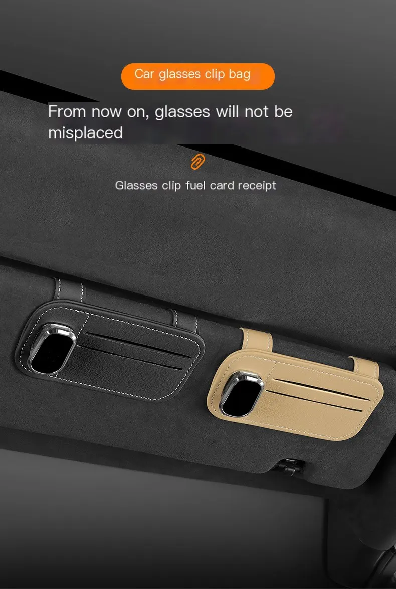 Organisateur de rangement pour pare-soleil de voiture, support multifonctionnel pour lunettes, pochette de rangement pour cartes, porte-cartes, poche à tickets et documents.-1