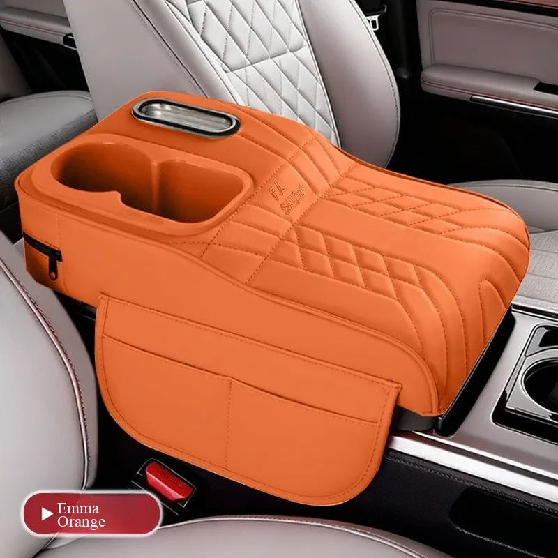 Elevación de apoyabrazos de cuero con patrón Napa de nivel de automóvil de lujo | Extensión de consola central integrada con portavasos multifuncional y almacenamiento