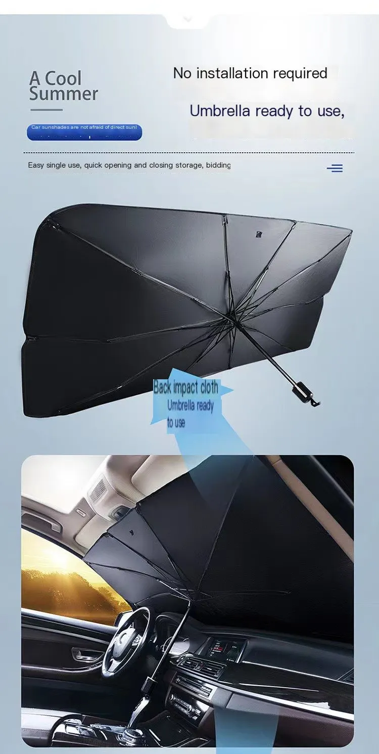 Parapluie pare-soleil pour voiture, isolation thermique et protection solaire pour pare-brise avant, tissu de protection solaire pliable pour voiture, rideau de protection solaire extensible-6