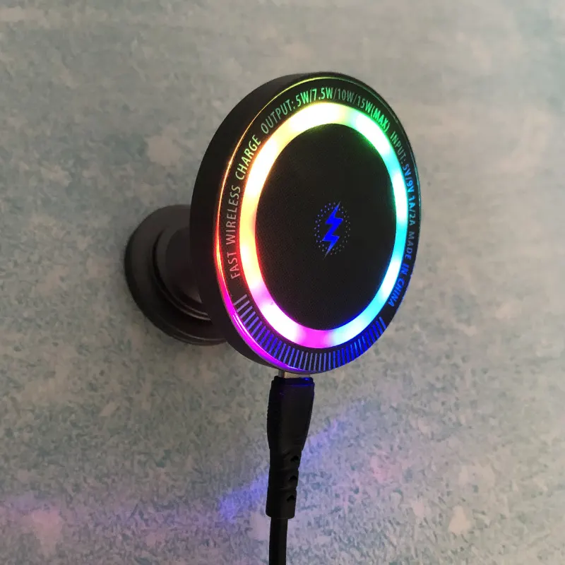 Carregador sense fil magnètic circular lluminós per a cotxe, 15W, suport per a telèfon intel·ligent de càrrega ràpida, compatible amb Apple i Android.-5