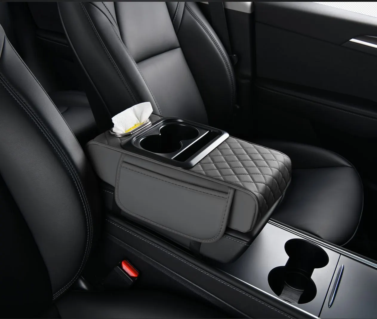 Funda de consola central para automóvil, organizador universal, caja de pañuelos para vehículo, soporte para vasos, elevador multifuncional 4 en 1.-4