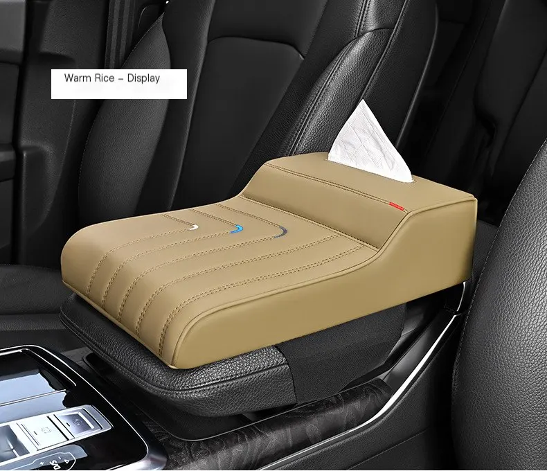 Coussin d'accoudoir de voiture avec boîte à mouchoirs, en cuir antidérapant, compatible avec tous les modèles de véhicules universels, mousse à mémoire de forme respirante pour voiture.