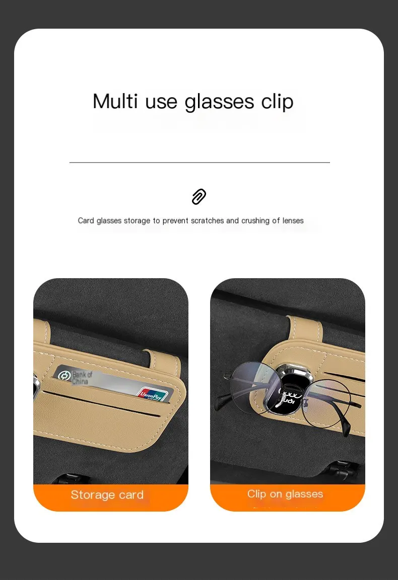 Organisateur de rangement pour pare-soleil de voiture, support multifonctionnel pour lunettes, pochette de rangement pour cartes, porte-cartes, poche à tickets et documents.-2