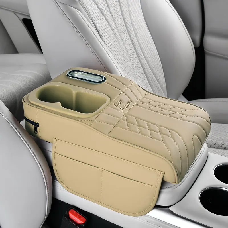Elevación de apoyabrazos de cuero con patrón Napa de nivel de automóvil de lujo | Extensión de consola central integrada con portavasos multifuncional y almacenamiento
