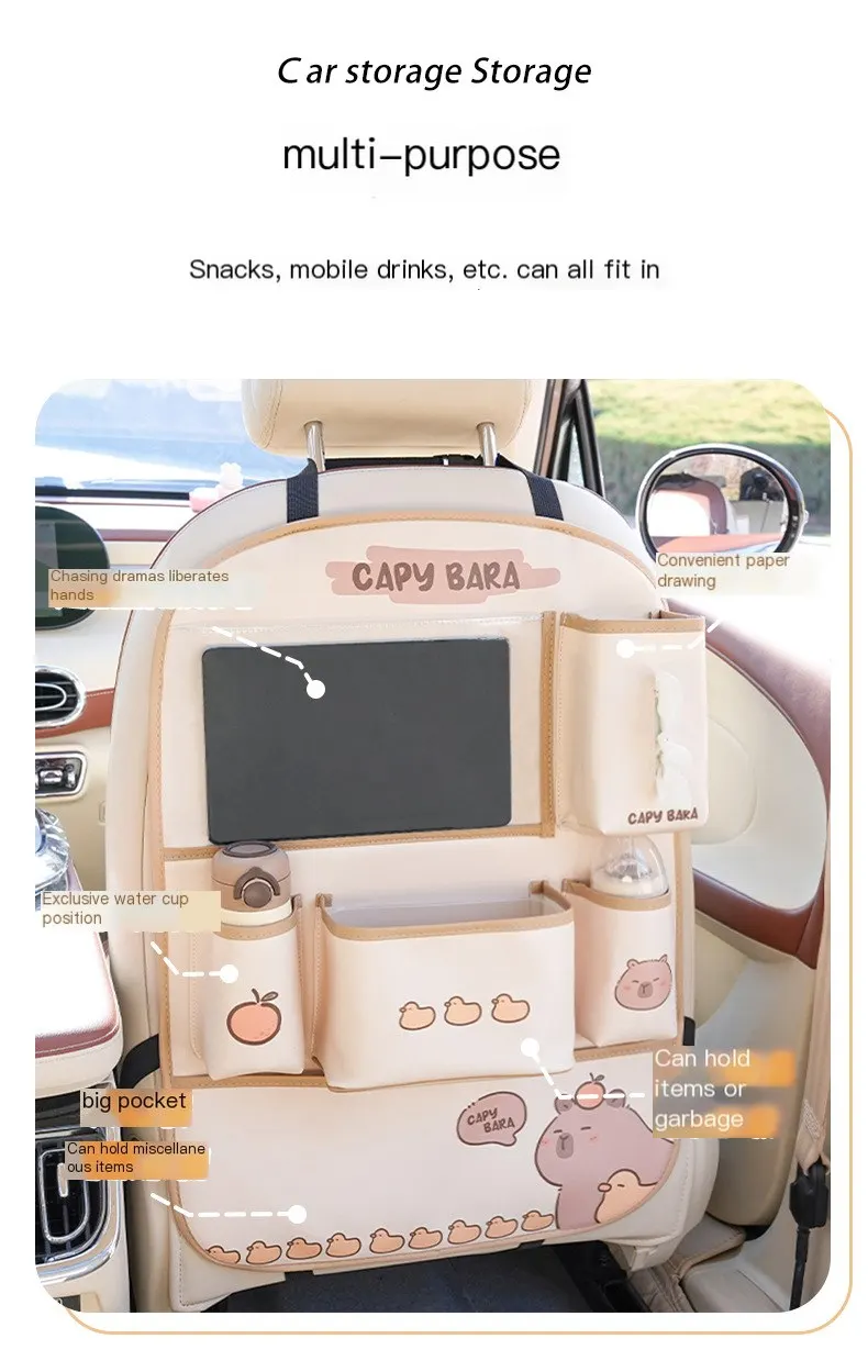 자동차 수납 걸이백 차량용 쓰레기통 차량용 수납함 접이식 테이블 귀여운 수납백 발차기 방지 패드-8