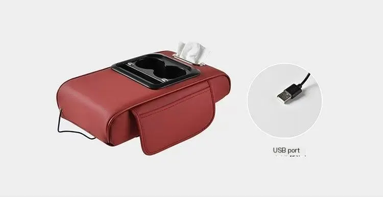 Accessoris per a cotxe: reposabraços amb càrrega per cable, coixí central multifuncional per a vehicle, caixa de mocadors, porta-ampolles i bossa d'emmagatzematge.-21