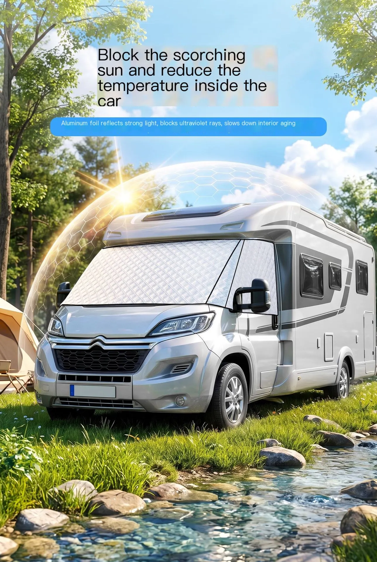 Funda de neu per a autocaravanes i vehicles, protector solar per al parabrisa davanter, coberta anti-calor, para-sol per al parabrisa, funda per a vehicle, apta per a totes les estacions.-7