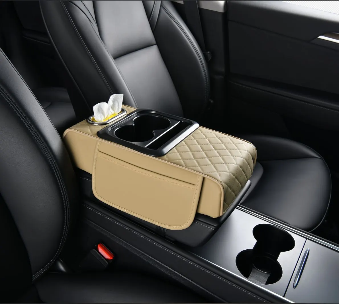 Funda de consola central para automóvil, organizador universal, caja de pañuelos para vehículo, soporte para vasos, elevador multifuncional 4 en 1.