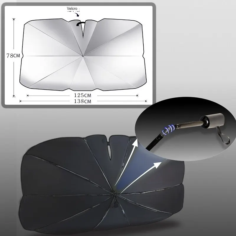 Parapluie pare-soleil pour voiture, isolant thermique et protection solaire pour pare-brise avant, pliable, tissu occultant de voiture, store pare-soleil extensible, accessoire automobile.