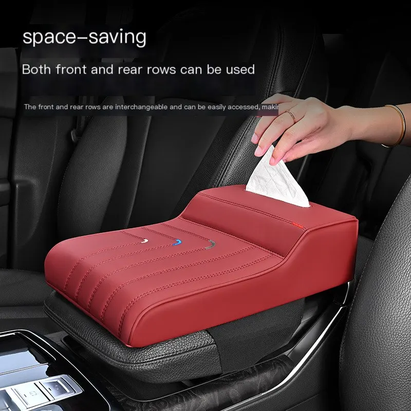 Funda para apoyabrazos de automóvil con caja de pañuelos, cuero antideslizante, compatible con todos los modelos universales, espuma viscoelástica transpirable para vehículo.