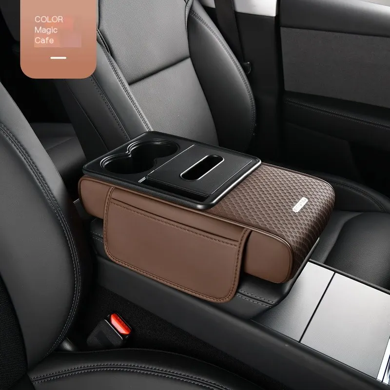 Suport de braț auto transversal, model nou, pernă de înălțare pentru consola centrală, husă multifuncțională pentru mașină, cutie de depozitare pentru șervețele din piele