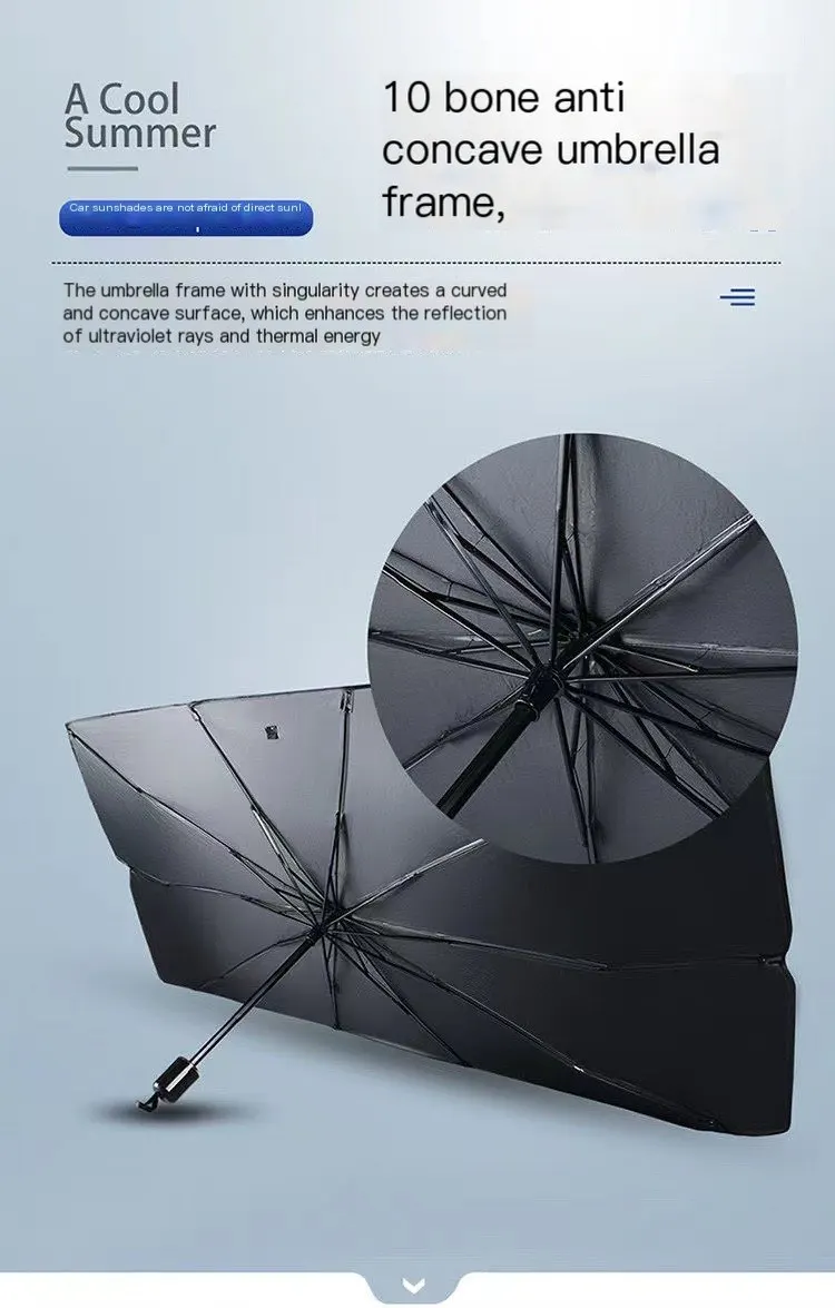 Parapluie pare-soleil pour voiture, isolation thermique et protection solaire pour pare-brise avant, tissu de protection solaire pliable pour voiture, rideau de protection solaire extensible-11