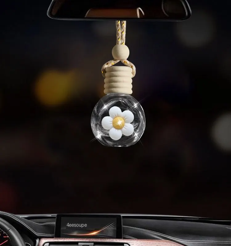 Porte-bonheur parfumé pour voiture en forme de fleur, flacon vide rechargeable pour diffuseur d'arômes, décoration suspendue pour voiture, accessoire de pendentif.-5