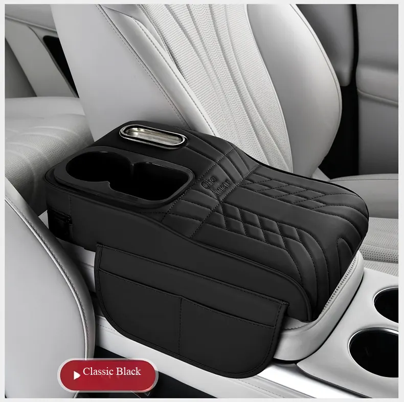 Elevación de apoyabrazos de cuero con patrón Napa de nivel de automóvil de lujo | Extensión de consola central integrada con portavasos multifuncional y almacenamiento-22
