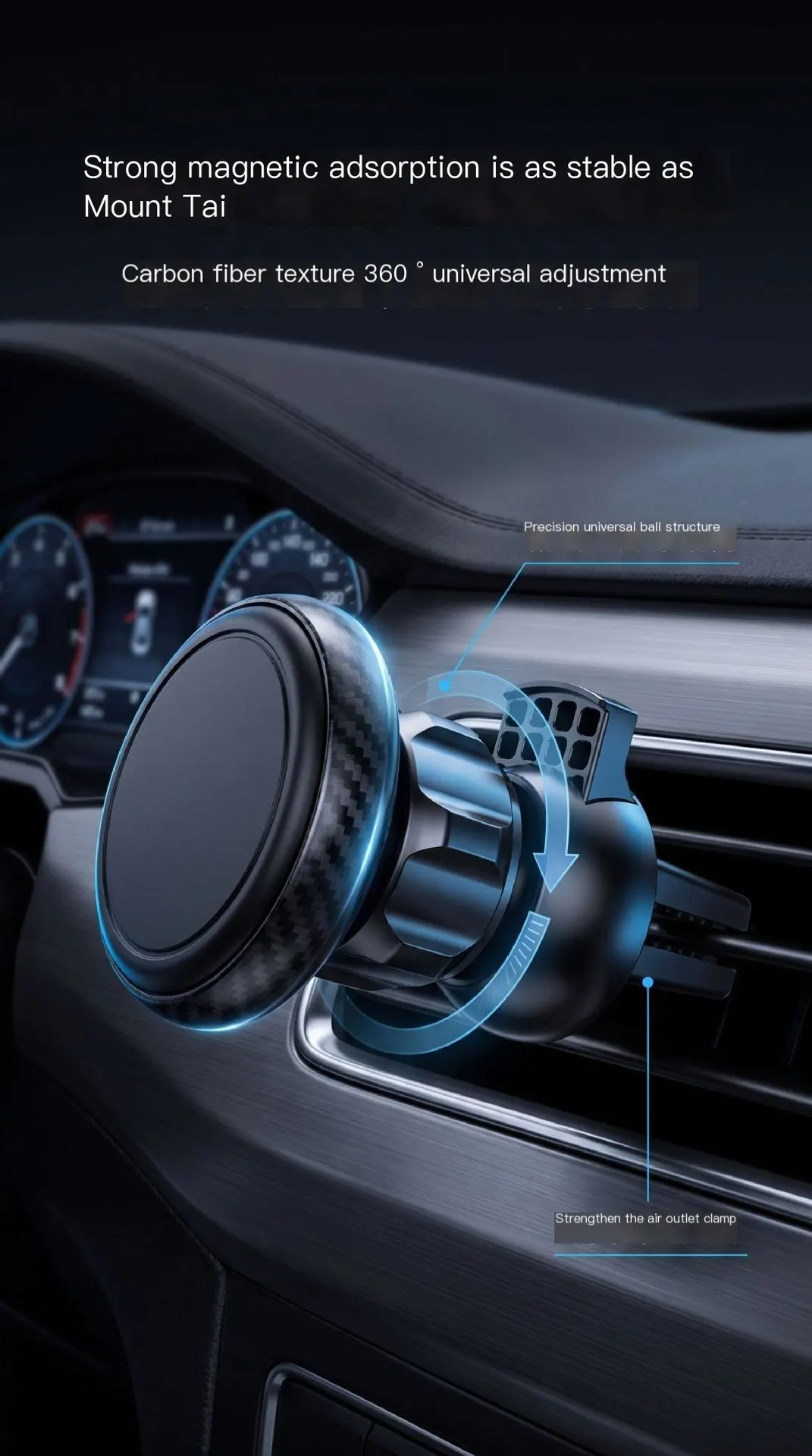 Support de téléphone magnétique pour voiture, support multifonction à rotation 360° pour bouche d'aération, support de navigation pour téléphone à aimant puissant.-4